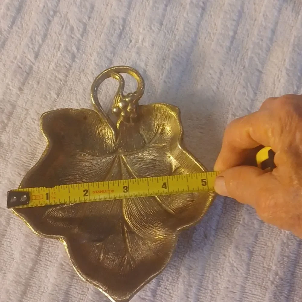 Brass Vase -Leaf Tray 80,Vintage Etched Floral Painted Group Of 2 One Price